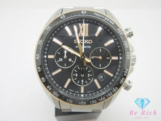 美品 セイコー SEIKO ブライツ メカニカル クロノグラフ デイト メンズ 腕時計 SDGZ006 8R28-00R0 黒 ブラック シルバー SS ブレス アナログ 自動巻き オートマ AT ウォッチ Brightz 【中古】【送料無料】 ht6605
