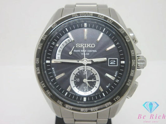 セイコー SEIKO ブライツ ワールドタイム ソーラー 電波 メンズ 腕時計 デイト SAGA159 8B54-0BB0 黒 ブラック シルバー チタニウム チタン ブレス アナログ クォーツ QZ ウォッチ BRIGHTZ 【中古】【送料無料】 ht6619