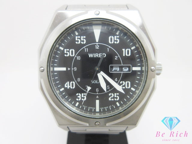 セイコー SEIKO ワイアード ソーラー メンズ 腕時計 デイデイト V158-0AP0 黒 ブラック シルバー SS ブレス アナログ クォーツ QZ ウォッチ WIRED 【中古】【送料無料】 ht6772