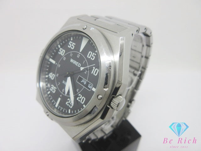 セイコー SEIKO ワイアード ソーラー メンズ 腕時計 デイデイト V158-0AP0 黒 ブラック シルバー SS ブレス アナログ クォーツ QZ ウォッチ WIRED 【中古】【送料無料】 ht6772