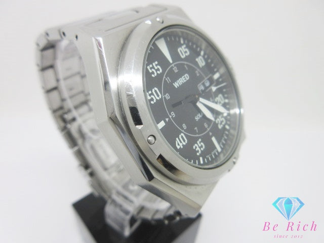 セイコー SEIKO ワイアード ソーラー メンズ 腕時計 デイデイト V158-0AP0 黒 ブラック シルバー SS ブレス アナログ クォーツ QZ ウォッチ WIRED 【中古】【送料無料】 ht6772