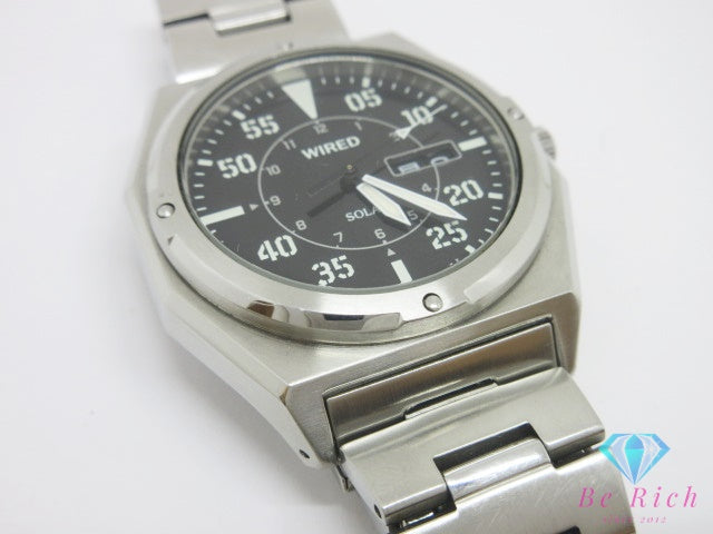 セイコー SEIKO ワイアード ソーラー メンズ 腕時計 デイデイト V158-0AP0 黒 ブラック シルバー SS ブレス アナログ クォーツ QZ ウォッチ WIRED 【中古】【送料無料】 ht6772