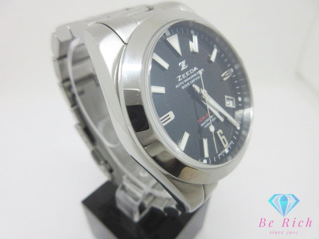 ジーダ ZEEDA テスラコード 24石 自動巻き メンズ 腕時計 デイト NH35A 黒 ピアノ ブラック シルバー SS ブレス アナログ AT オートマ ウォッチ TMI ( SEIKO ) 社製 TESLA-CODE  【中古】【送料無料】 ht6773