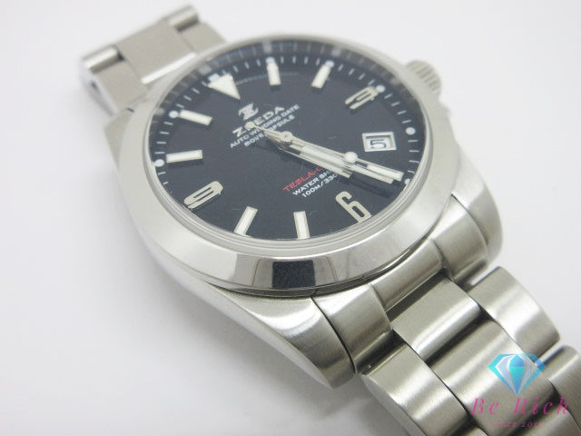 ジーダ ZEEDA テスラコード 24石 自動巻き メンズ 腕時計 デイト NH35A 黒 ピアノ ブラック シルバー SS ブレス アナログ AT オートマ ウォッチ TMI ( SEIKO ) 社製 TESLA-CODE  【中古】【送料無料】 ht6773