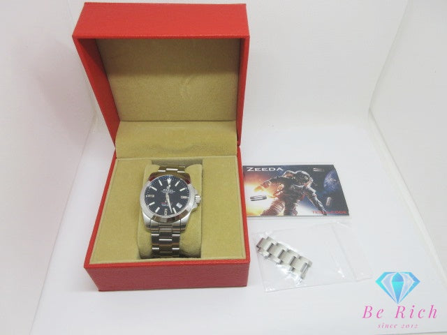 ジーダ ZEEDA テスラコード 24石 自動巻き メンズ 腕時計 デイト NH35A 黒 ピアノ ブラック シルバー SS ブレス アナログ AT オートマ ウォッチ TMI ( SEIKO ) 社製 TESLA-CODE  【中古】【送料無料】 ht6773