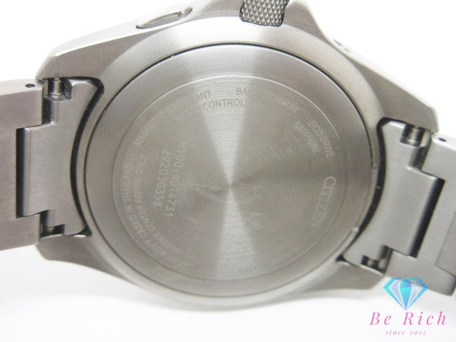 美品 シチズン CITIZEN プロマスター ランド エコ ドライブ 電波時計 AT6080-53L メンズ 腕時計 デイデイト 紺 ネイビー シルバー チタン ソーラー アナログ クォーツ QZ ウォッチ PROMASTER LAND Eco-Drive 【中古】【送料無料】 ht6779