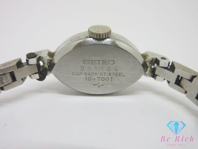 セイコー SEIKO ソーラー 21石 手巻き レディース 腕時計 10-7001 アーモンド型  シルバー SS ブレス アナログ カット ガラス ティアドロップ 雫 ウォッチ SOLAR 【中古】【送料無料】 ht6934