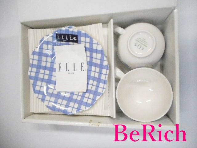 エル ペア カップ ソーサー セット ホワイト 白 青 ブルー 陶器 コップ 食器 ELLE 【中古】【送料無料】 bh790