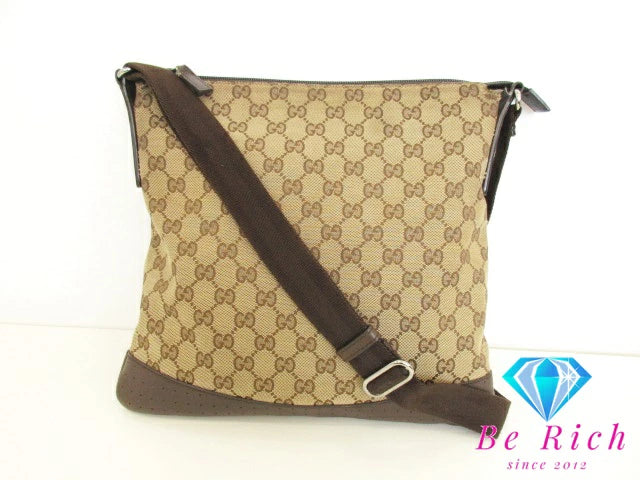 グッチ GUCCI GGキャンバス ショルダーバッグ 145857 レザー 茶 ブラウン ベージュ 手提げ レディース トートバッグ【中古】【送料無料】bk8537