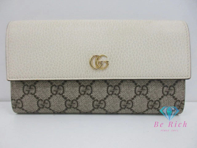 グッチ GUCCI ダブルG バイカラー コンチネンタル ウォレット 二つ折り 長財布 456116 GGスプリーム プチマーモント ロゴ PVC レザー ベージュ オフホワイト ロング 【中古】【送料無料】 bs4130