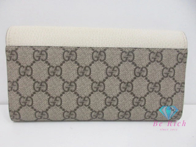 グッチ GUCCI ダブルG バイカラー コンチネンタル ウォレット 二つ折り 長財布 456116 GGスプリーム プチマーモント ロゴ PVC レザー ベージュ オフホワイト ロング 【中古】【送料無料】 bs4130