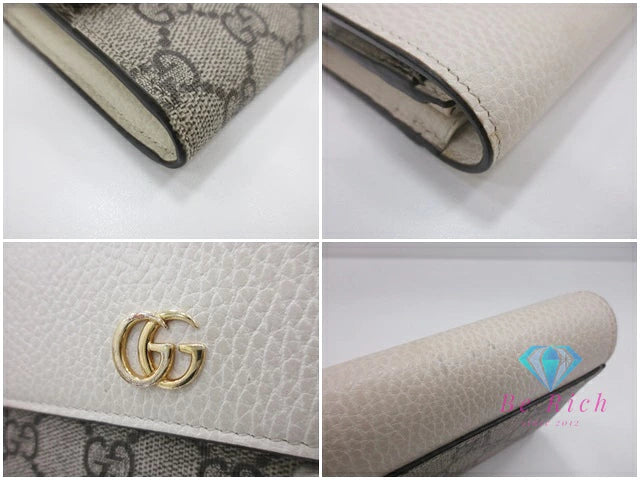 グッチ GUCCI ダブルG バイカラー コンチネンタル ウォレット 二つ折り 長財布 456116 GGスプリーム プチマーモント ロゴ PVC レザー ベージュ オフホワイト ロング 【中古】【送料無料】 bs4130