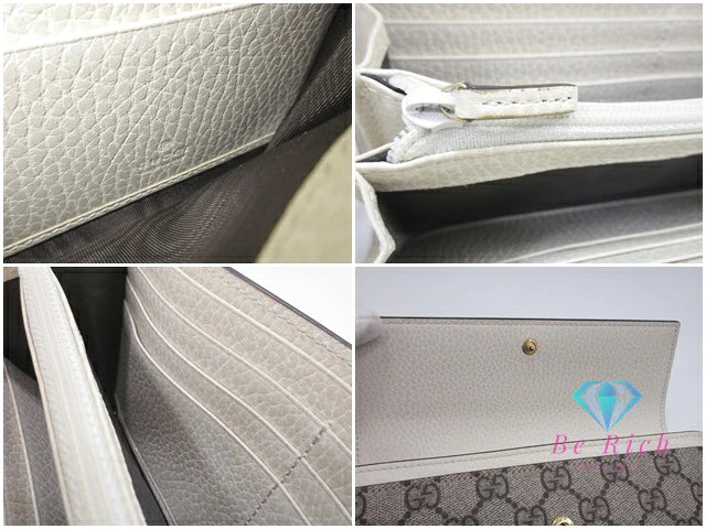 グッチ GUCCI ダブルG バイカラー コンチネンタル ウォレット 二つ折り 長財布 456116 GGスプリーム プチマーモント ロゴ PVC レザー ベージュ オフホワイト ロング 【中古】【送料無料】 bs4130