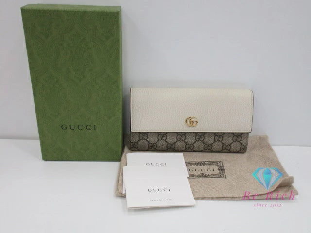 グッチ GUCCI ダブルG バイカラー コンチネンタル ウォレット 二つ折り 長財布 456116 GGスプリーム プチマーモント ロゴ PVC レザー ベージュ オフホワイト ロング 【中古】【送料無料】 bs4130