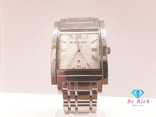 バーバリー BURBERRY ヘリテージ スクエア デイト メンズ 腕時計 BU1550 シルバー SS ブレス ロゴ アナログ クォーツ QZ ウォッチ 【中古】【送料無料】 bt3473