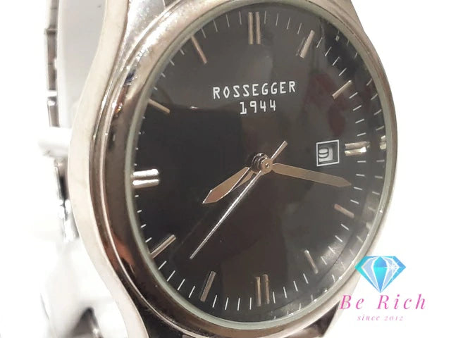 ロゼッガー ROSSEGGER メンズ 腕時計 デイト ROS-2006 ブラック 黒 SS ブレス アナログ クォーツ QZ ウォッチ  【中古】【送料無料】 ht5760