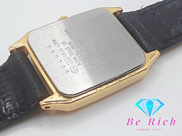 セイコー SEIKO SPIRIT スピリット レディース 腕時計 4N21-5190 スクエア ゴールド 黒 ブラック SS レザー ブレス アナログ クォーツ QZ ウォッチ 【中古】【送料無料】ht3727
