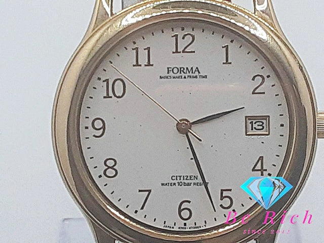 シチズン CITIZEN FORMA フォルマ デイト メンズ 腕時計 ラウンド 白 ホワイト ゴールド SS GP ブレス アナログ クォーツ QZ ウォッチ 【中古】【送料無料】ht3735