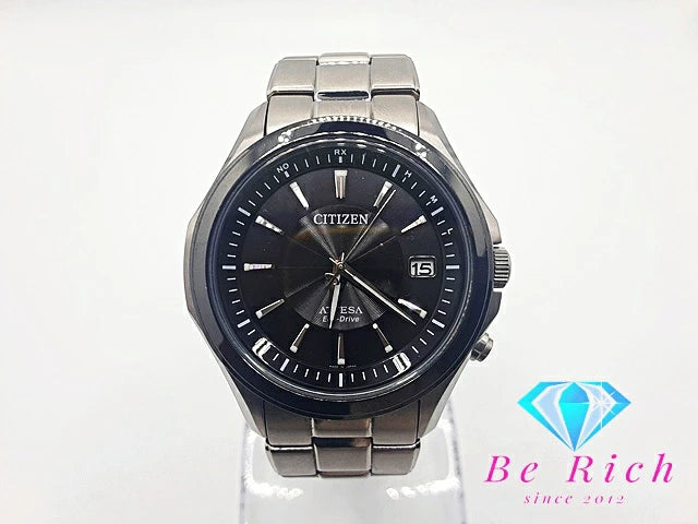 シチズン CITIZEN ATTESA アテッサ エコ ドライブ 電波 ソーラー メンズ 腕時計 デイト H110-T016235 黒 ブラック チタン ブレス アナログ クォーツ QZ ウォッチ チタニウム    【中古】【送料無料】 ht4531