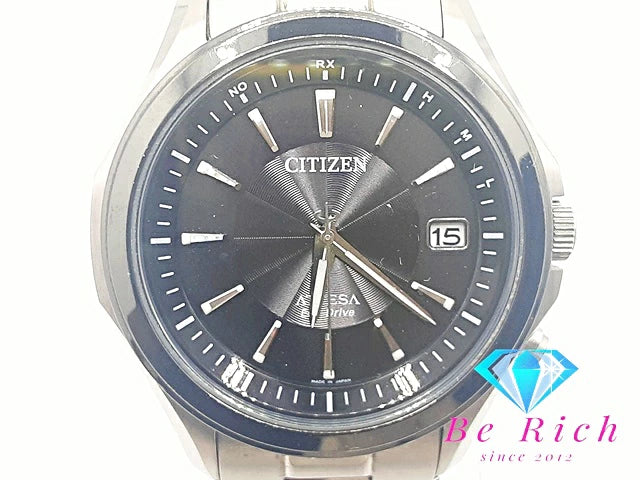 シチズン CITIZEN ATTESA アテッサ エコ ドライブ 電波 ソーラー メンズ 腕時計 デイト H110-T016235 黒 ブラック チタン ブレス アナログ クォーツ QZ ウォッチ チタニウム    【中古】【送料無料】 ht4531