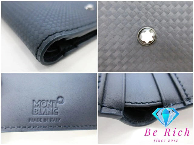 モンブラン MONTBLANC 二つ折り 札入れ 116360 ロゴ 財布 小銭入れ なし ネイビー 紺 レザー コンパクト ウォレット メンズ 小物 【中古】【送料無料】sh1446
