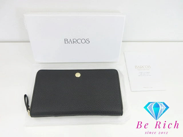 美品 バルコス BARCOS ステラ ラウンドファスナー 長財布 ブラック 黒 グリーン レザー 合成皮革 ロゴ 二つ折り財布 ジップ ロング ウォレット 【中古】【送料無料】sh1596