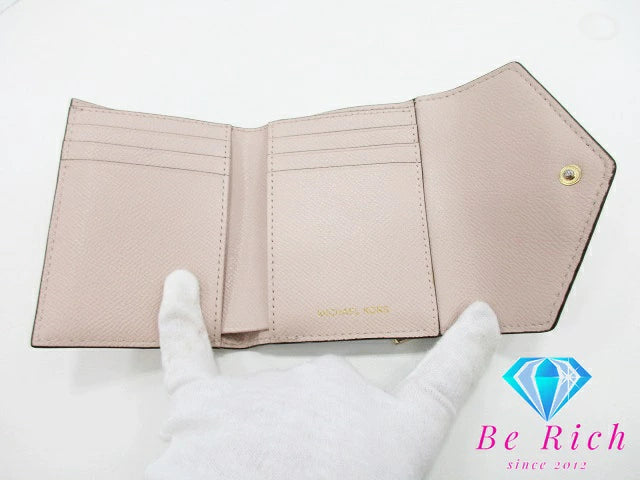 マイケルコース MICHAEL KORS 三つ折り財布 32F9GJ6DIL ピンク ベージュ レザー MK ロゴ 二つ折り財布 コンパクト ミニ ウォレット  【中古】【送料無料】 sh1608