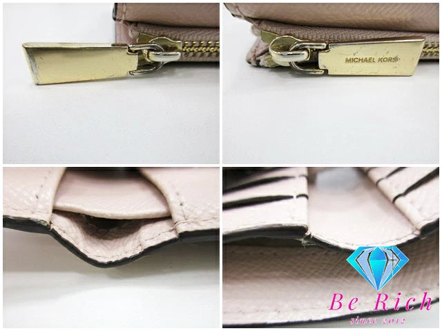 マイケルコース MICHAEL KORS 三つ折り財布 32F9GJ6DIL ピンク ベージュ レザー MK ロゴ 二つ折り財布 コンパクト ミニ ウォレット  【中古】【送料無料】 sh1608