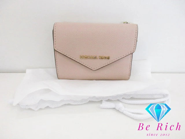 マイケルコース MICHAEL KORS 三つ折り財布 32F9GJ6DIL ピンク ベージュ レザー MK ロゴ 二つ折り財布 コンパクト ミニ ウォレット  【中古】【送料無料】 sh1608