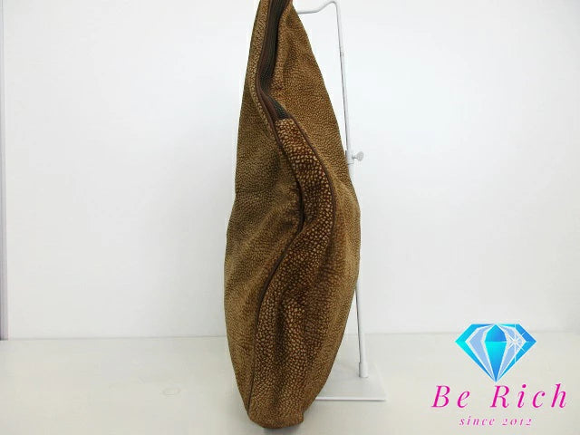 ボルボネーゼ BORBONESE ハンドバッグ ショルダーバッグ ポーチ付 バーズアイ うずら 茶 ブラウン スエード レザー ロゴ トートバッグ 鞄 【中古】【送料無料】 sh1617