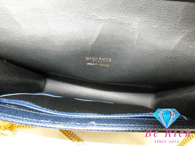 ニナリッチ NINA RICCI チェーン ショルダーバッグ ブラック 黒 レザー ロゴ リボン モチーフ 鞄 クラッチバッグ  【中古】【送料無料】 sh1635