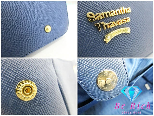 美品 サマンサ タバサ Samantha Thavasa 2way ハンドバッグ ブルー シュリンク ナイロン 合成 皮革 ロゴ ショルダーバッグ 鞄 ほぼ 未使用 【中古】【送料無料】 sh1639