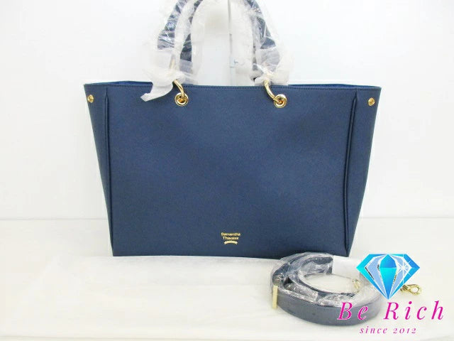 美品 サマンサ タバサ Samantha Thavasa 2way ハンドバッグ ブルー シュリンク ナイロン 合成 皮革 ロゴ ショルダーバッグ 鞄 ほぼ 未使用 【中古】【送料無料】 sh1639