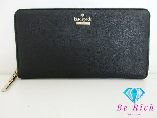 ケイトスペード kate spade ラウンドファスナー 長財布 RN0102760 黒 ブラック レザー ロゴ 二つ折り財布 ロング ウォレット  【中古】【送料無料】 sh1648