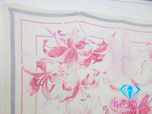NINA RICCI ニナリッチ シースルー スカーフ ピンク マルチカラー フラワー 花柄 NR ロゴ シルク 絹 巻物 小物 【中古】【送料無料】 sh1663