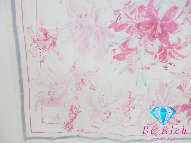 NINA RICCI ニナリッチ シースルー スカーフ ピンク マルチカラー フラワー 花柄 NR ロゴ シルク 絹 巻物 小物 【中古】【送料無料】 sh1663