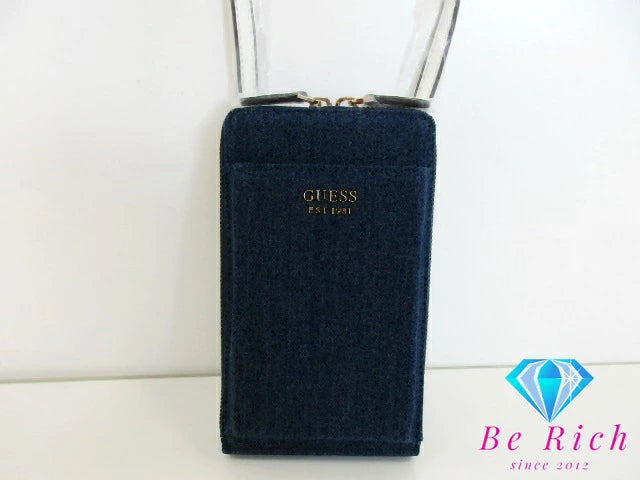 美品 ゲス GUESS ポシェット ウォレット ショルダーバッグ デニム PVC インディゴ ネイビー ホワイト 財布 斜め掛け 【中古】【送料無料】 sh1713
