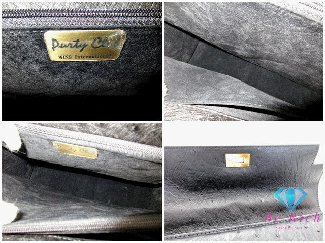ピュアティ クラブ purty club オーストリッチ 2way ハンドバッグ 黒 ブラック レザー ロゴ パーティ フォーマル 手提げ 鞄 【中古】【送料無料】 sh1717