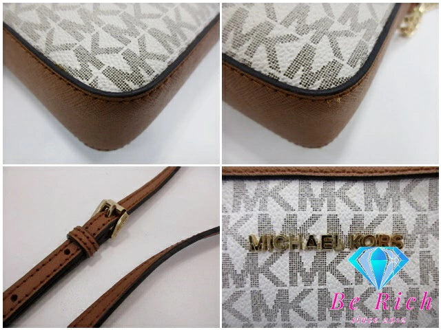 マイケルコース MICHAEL KORS ショルダーバッグ 35F8GTTC2B バニラ エイコーン アイボリー ホワイト 白 ブラウン 茶 PVC レザー MK モノグラム ロゴ スクエア ポシェット クロスボディ 斜め掛け 鞄  【中古】【送料無料】 sh1725