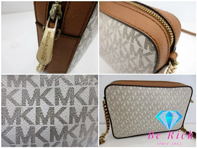 マイケルコース MICHAEL KORS ショルダーバッグ 35F8GTTC2B バニラ エイコーン アイボリー ホワイト 白 ブラウン 茶 PVC レザー MK モノグラム ロゴ スクエア ポシェット クロスボディ 斜め掛け 鞄  【中古】【送料無料】 sh1725