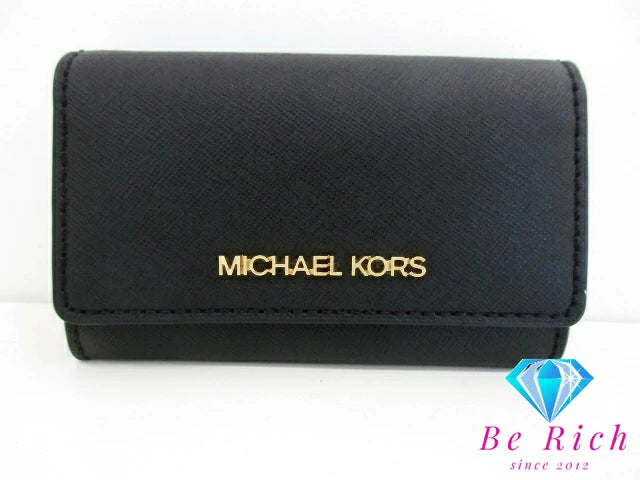 マイケルコース MICHAEL KORS スリム ビジネス カードケース カード入れ 名刺入れ 35H6GTVD2L1 ブラック 黒 レザー ロゴ 小物  【中古】【送料無料】 sh1733