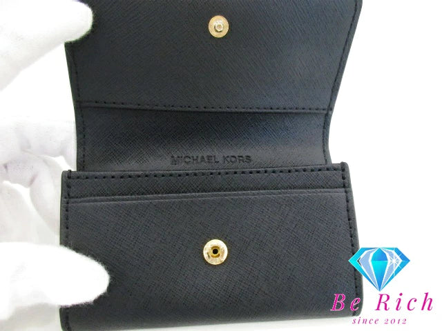 マイケルコース MICHAEL KORS スリム ビジネス カードケース カード入れ 名刺入れ 35H6GTVD2L1 ブラック 黒 レザー ロゴ 小物  【中古】【送料無料】 sh1733