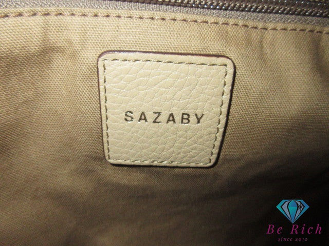 サザビー SAZABY バンブー ハンドル 巾着型 2way ハンドバッグ ショルダーバッグ ベージュ シーグラス ロゴ クロスボディ 斜め掛け 肩掛け 鞄  【中古】【送料無料】 sh1781