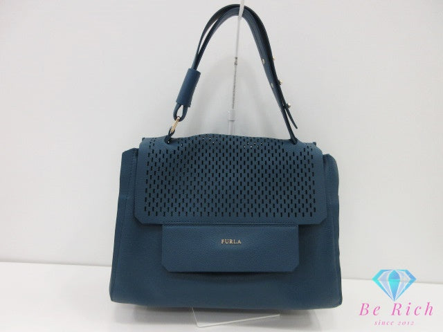 フルラ FURLA ハンドバッグ カプリッチョ F6877 ダーク グリーン ネイビー 紺 レザー ロゴ ショルダーバッグ ワンショルダー バッグ 肩掛け 鞄   【中古】【送料無料】 sh1788