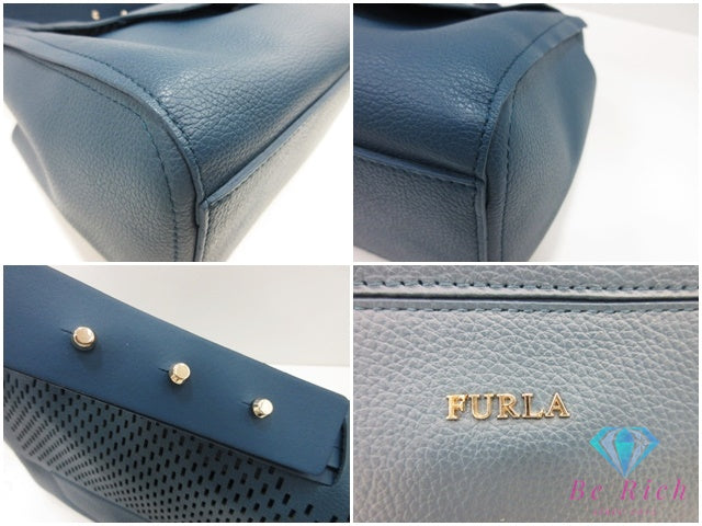 フルラ FURLA ハンドバッグ カプリッチョ F6877 ダーク グリーン ネイビー 紺 レザー ロゴ ショルダーバッグ ワンショルダー バッグ 肩掛け 鞄   【中古】【送料無料】 sh1788