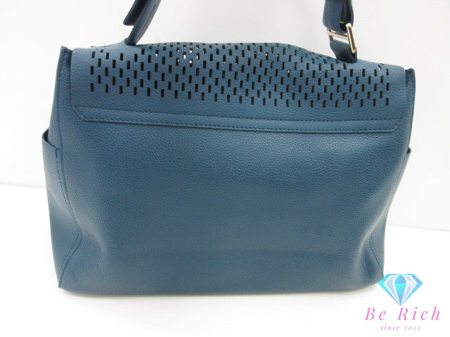 フルラ FURLA ハンドバッグ カプリッチョ F6877 ダーク グリーン ネイビー 紺 レザー ロゴ ショルダーバッグ ワンショルダー バッグ 肩掛け 鞄   【中古】【送料無料】 sh1788