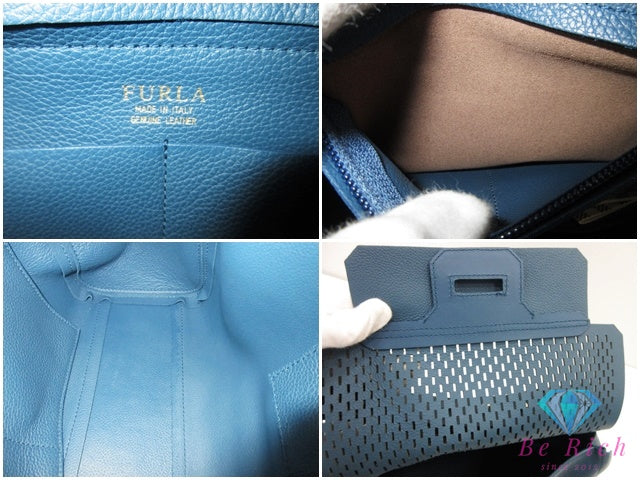 フルラ FURLA ハンドバッグ カプリッチョ F6877 ダーク グリーン ネイビー 紺 レザー ロゴ ショルダーバッグ ワンショルダー バッグ 肩掛け 鞄   【中古】【送料無料】 sh1788