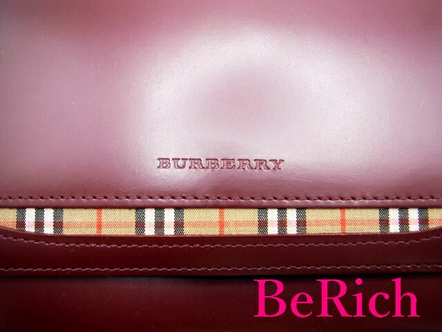 バーバリー BURBERRY ロンドン 二つ折り財布 YT 140 AC94 ボルドー ベージュ チェック レザー ロゴ 中財布 ミディアム コンパクト ウォレット LONDON 【中古】【送料無料】 bs2496