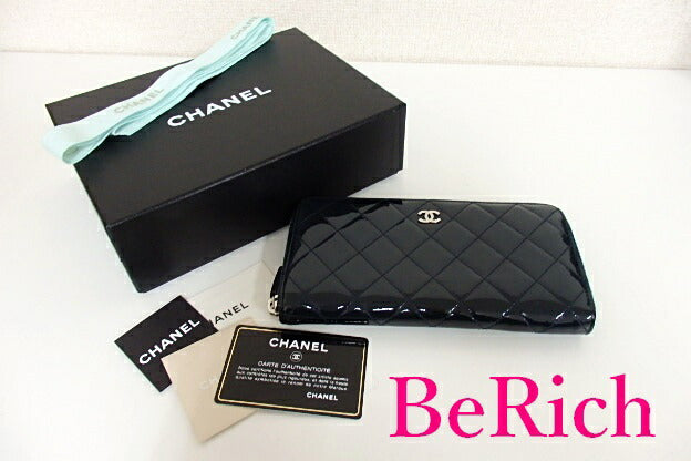 美品 シャネル CHANEL ラウンド ファスナー 長財布 マトラッセ エナメル パテント レザー ネイビー 紺 C ココ マーク ロゴ 二つ折り財布 ロング ウォレット 【中古】【送料無料】bs2518