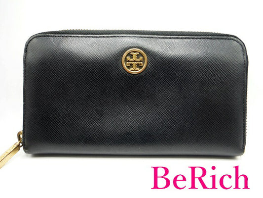 トリーバーチ TORY BURCH ラウンドファスナー 長財布 黒 ブラック レザー ロゴ 二つ折り財布 ロング ウォレット  【中古】【送料無料】 bs3017